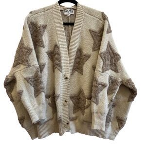 Bucket List Cozy Oversized 3D Star Knit Cardigan Neutral  Size M